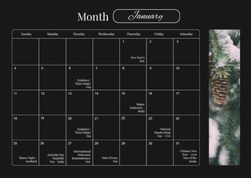 Free January 2026 Horizontal Calendar Template to Edit Online