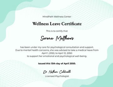 Free Psychologist Leave Certificate Template to Edit Online