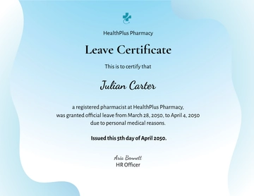 Free Pharmacy Leave Certificate Template to Edit Online