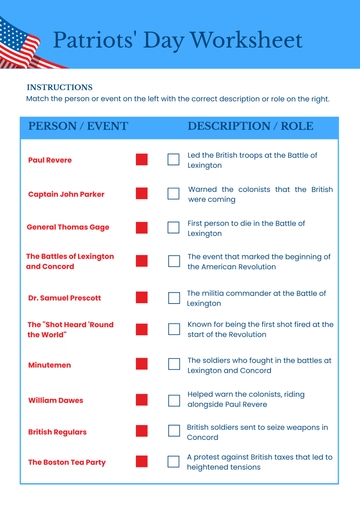 Free Patriots' Day Worksheet Template to Edit Online