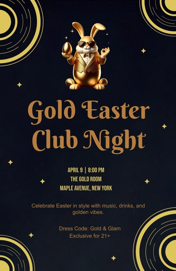 Free Gold Easter Club Poster Template to Edit Online