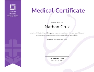 Free School College Leave Medical Certificate Template to Edit Online