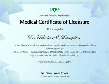 Simple Medical Psychologist Certificate Template 