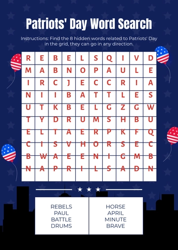 Free Patriots' Day Word Search Template to Edit Online