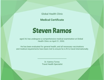Free Creative Medical Certificate Template for Travel to Edit Online