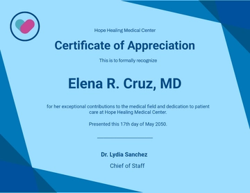Free Medical Certificate of Appreciation Template to Edit Online