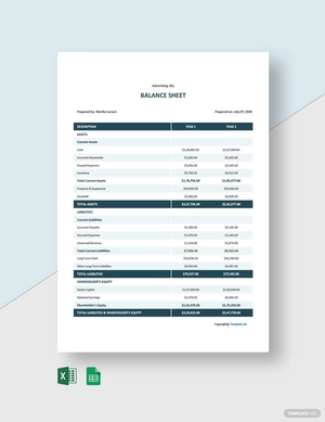 Simple Advertising Balance Sheet Template