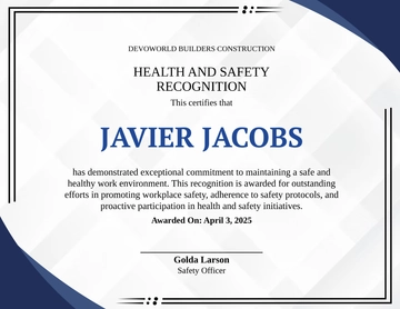 Free Health and Safety Recognition Certificate Template to Edit Online
