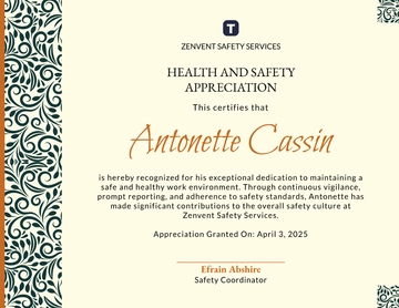 Free Health and Safety Appreciation Certificate Template to Edit Online