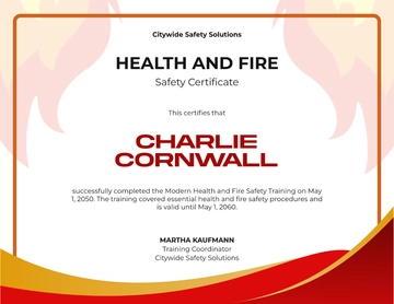 Free Modern Health and Fire Safety Certificate Template to Edit Online