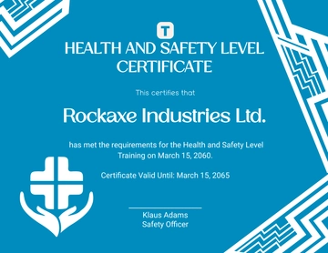 Free Simple Health and Safety Level Certificate Template to Edit Online