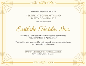 Free Health and Safety Compliance Certificate Template to Edit Online