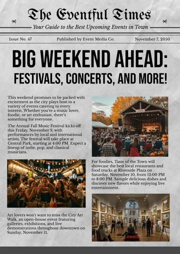 Free Editable Events Newspaper Template to Edit Online