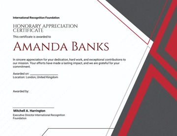 Free Honorary Appreciation Certificate Template to Edit Online
