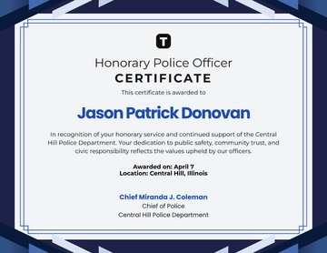 Free Honorary Police Officer Certificate Template to Edit Online