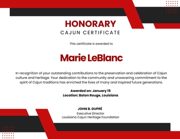 Cajun Honorary Certificate Template to Download
