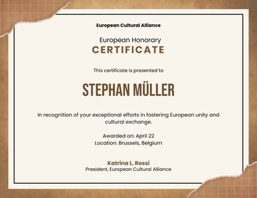 European Honorary Certificate Template to Download