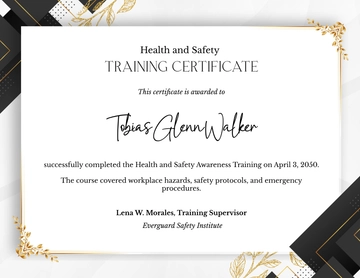 Free Aesthetic Health and Safety Training Certificate Template to Edit Online