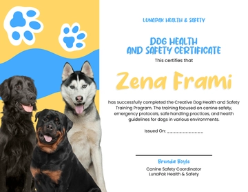 Free Creative Dog Health and Safety Certificate Template to Edit Online