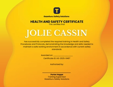 Free Yellow Background Health and Safety Certificate Template to Edit Online