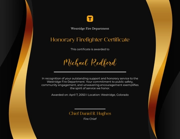 Free Honorary Firefighter Certificate Template to Edit Online