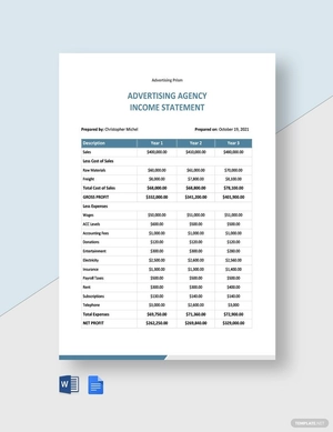 Advertising Agency Income Statement template