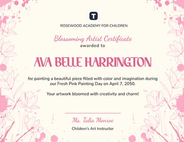 Free Fresh Pink Painting Certificate Template to Edit Online
