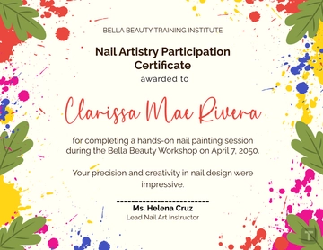 Free Colorful Nail Painting Certificate Template to Edit Online