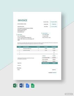 Sample Advertising Agency Invoice Template