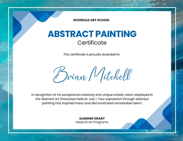 Free Blue Abstract Painting Certificate Template to Edit Online
