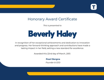 Free Modern Honorary Award Certificate Template to Edit Online