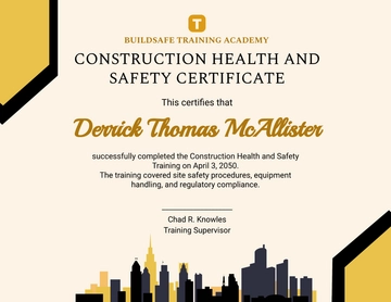 Free Construction Health and Safety Certificate Template to Edit Online