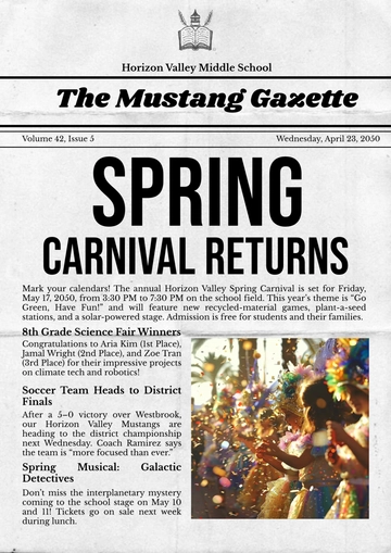 Free Middle School Newspaper Template to Edit Online