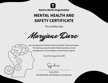 Free Mental Health and Safety Certificate Template to Edit Online