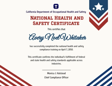 Free National Health and Safety Certificate Template to Edit Online