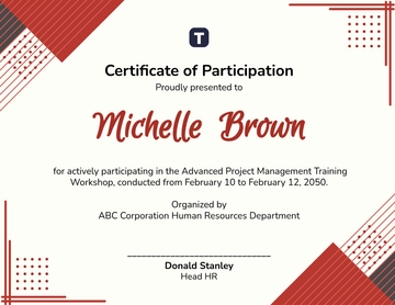 Free Modern Employee Participation Certificate Template to Edit Online
