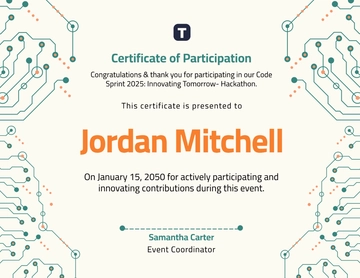 Free Hackathon Participation Certificate Template to Edit Online