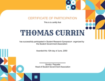 Free Colorful Student Participation Certificate Template to Edit Online