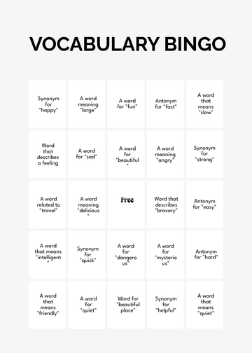 Free Vocabulary Bingo Template to Edit Online