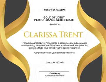 Free Gold Student Performance Certificate Template to Edit Online