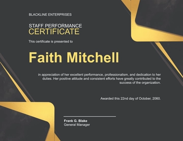 Free Black Staff Performance Certificate Template to Edit Online
