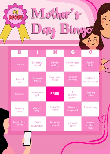 Free Pink Mother’s Day Bingo Template to Edit Online
