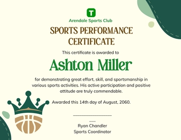 Free Simple Sports Performance Certificate Template to Edit Online