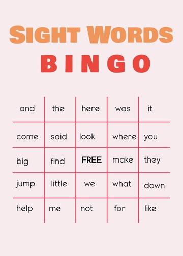 Free Sight Word Bingo Template to Edit Online