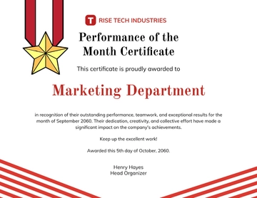 Free Performance of the Month Certificate Template to Edit Online