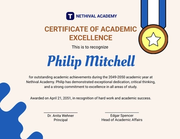 Free Academic Performance Certificate Template to Edit Online