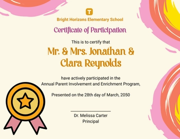 Free Participation Certificate for Parents Template to Edit Online