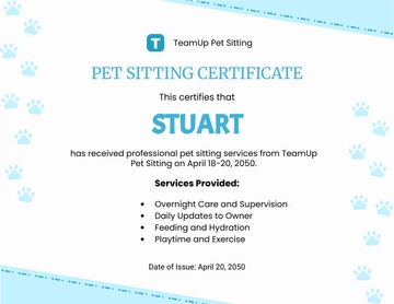 Free Blue Pet Sitting Certificate Template to Edit Online