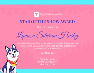 Free Pet Show Certificate Template to Edit Online
