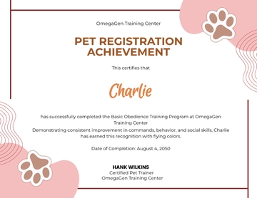 Pet Obedience Certificate Template to Download